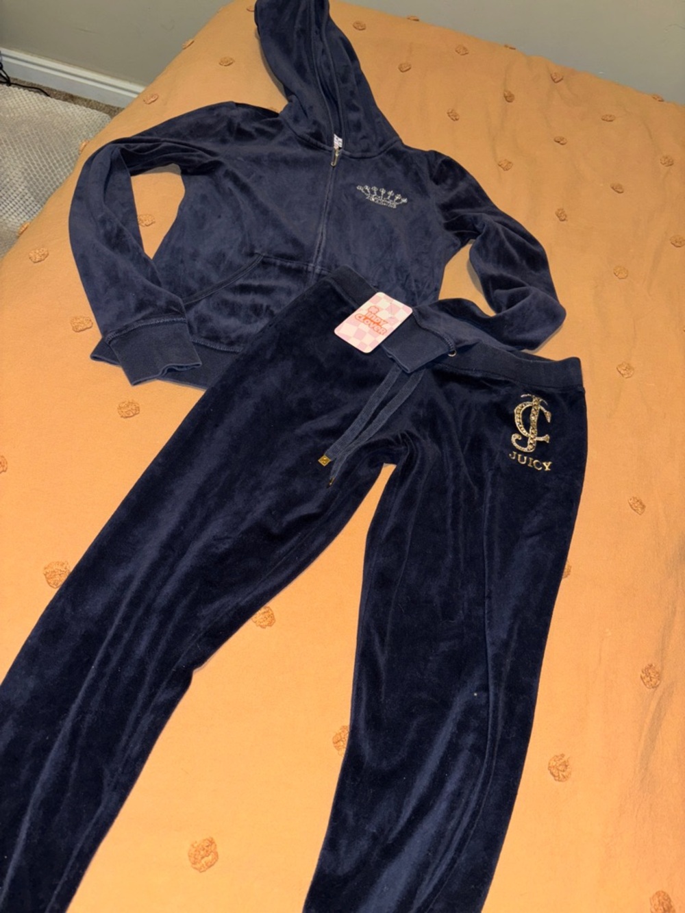 Juicy Couture Navy Blue Velour Zip Hoodie & Logo Joggers Set